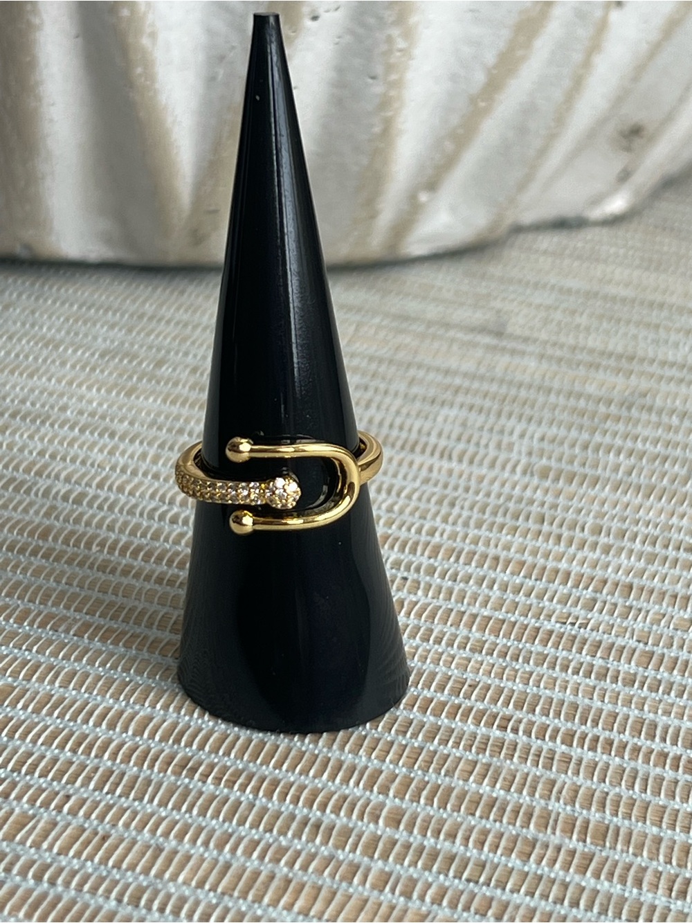 Adjustable Gold horseshoe Ring with Pavé Crystal Accent